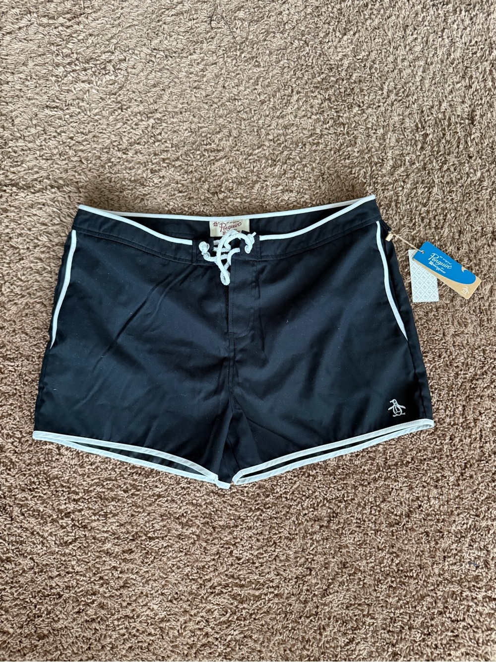 Original Penguin Black Swim Trunks with White Trim